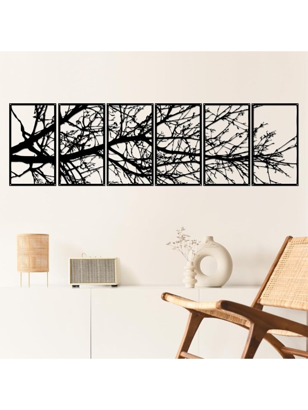 New 6 Pcs Tree of Life Metal Wall Art Large Black Indoor Outdoor Wall Decor